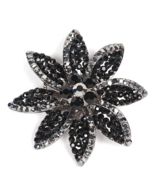 black crystal flower brooch