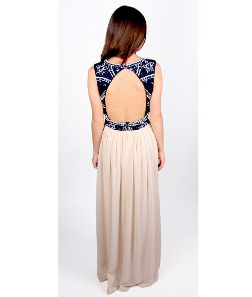 Alila Navy and Cream beaded Gown by Lace & Beads.