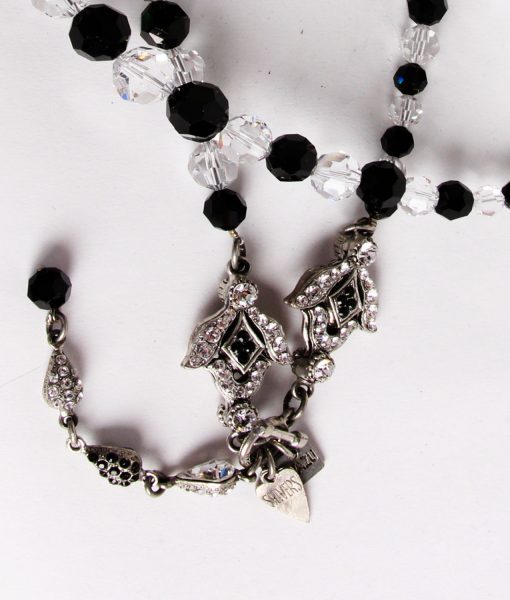 Otazu long black and clear Swarovski large crystal necklace