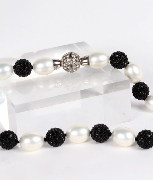 Pearl and black Swarovksi necklace