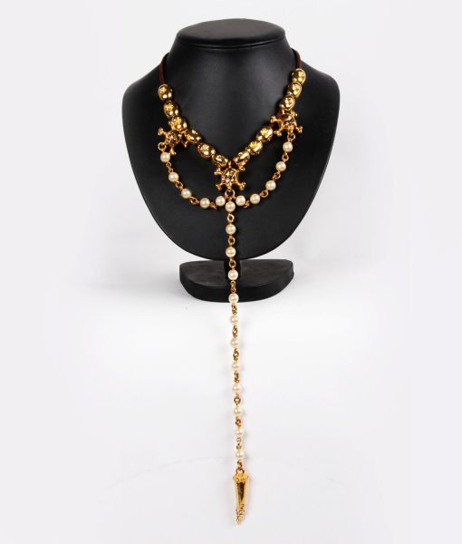 Alila Otazu Gold Skull Long Rosary Necklace