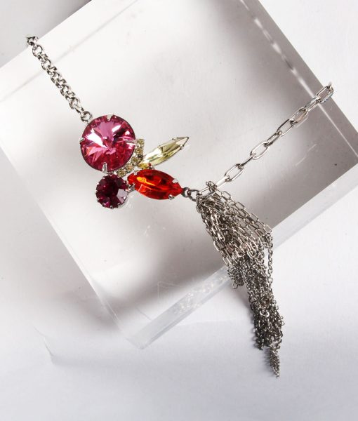 Contrasting Chains Pink Swarovski Necklace