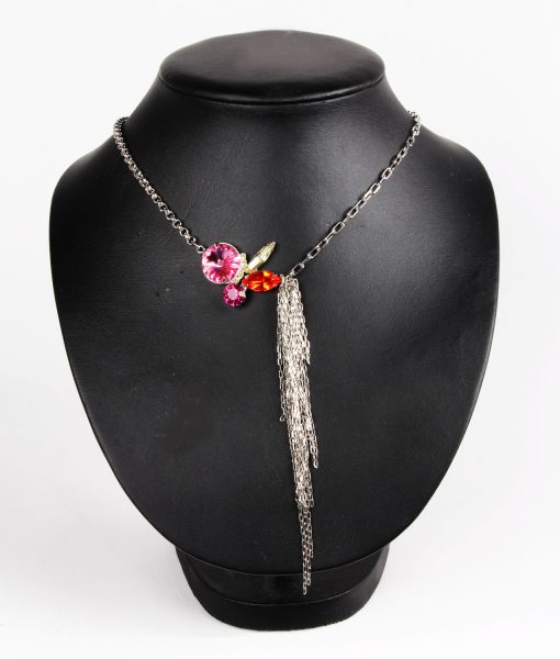 Contrasting Chains Pink Swarovski Necklace