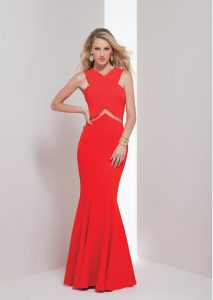 Mignon Red Sheer Detail Floor Length Gown