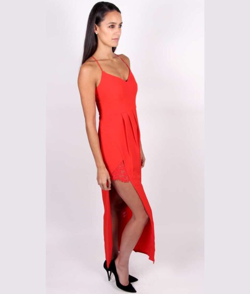 Alila Red Full Length Dress with lace detail By Lumier by Bariano