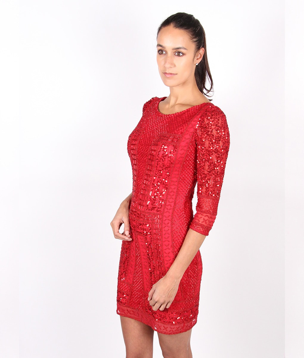 Scala Long Sleeved Red Sequin Dress Alila