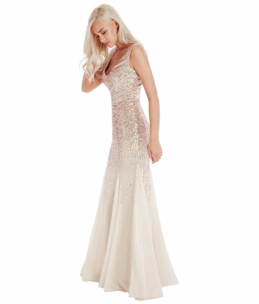 Alila Boutique Champagne v neck gown