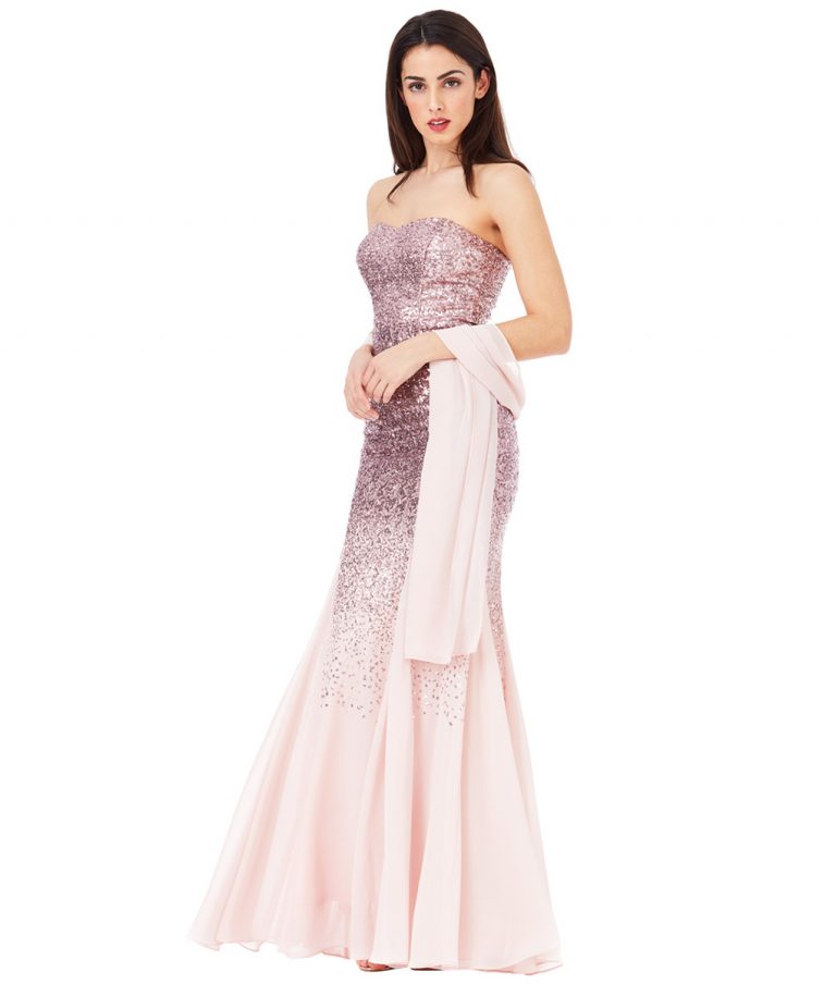 City Goddess Rose Pink Strapless Sequins Chiffon Gown Alila