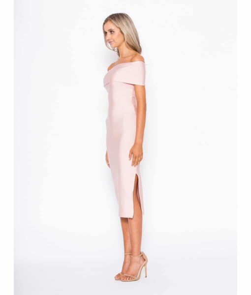 Alila Boutique Blush Bardot Bodycon Midi dress