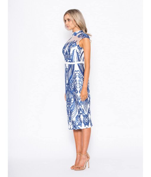 White & Cobalt Midi Lace Dress Alila Boutique