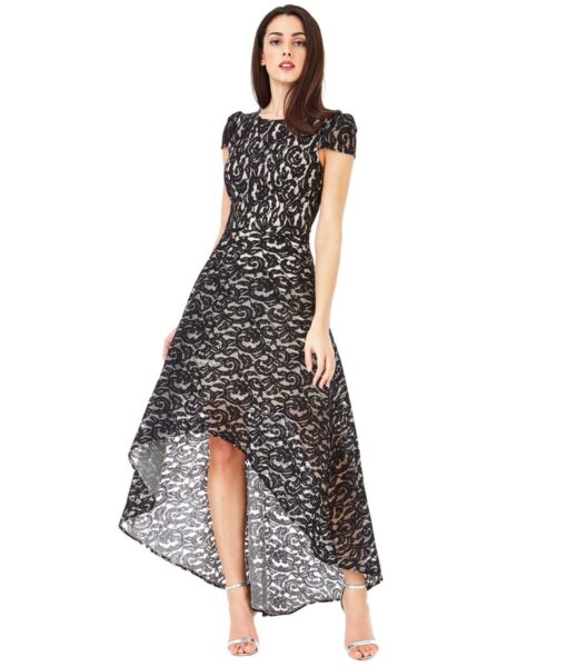 City Goddess Black & Cream Lace Dress