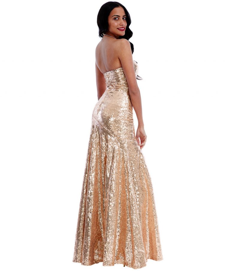 City Goddess Champagne Sweetheart Strapless Sequins Gown Alila