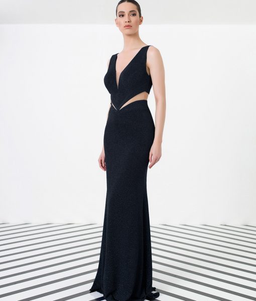 City Goddess - Black Shimmer Cut Out Gown - Alila Boutique