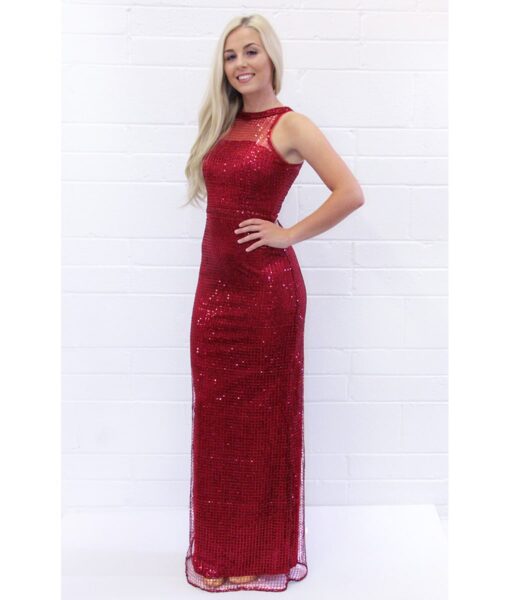 Alila-Dark-red-sequin-cape-gown-Bariano