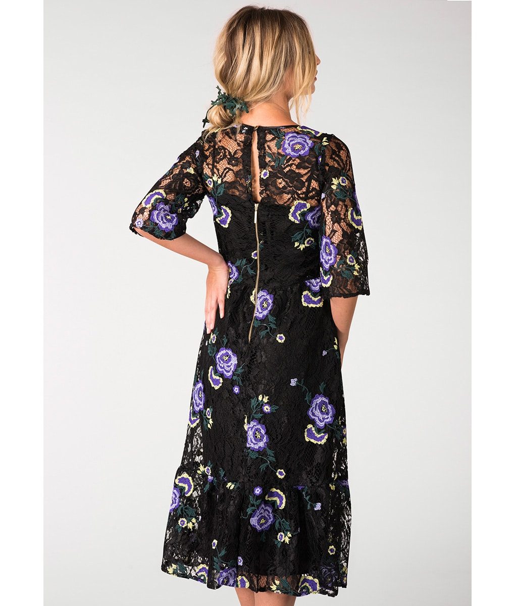 Closet London Floral Black Lace Midi Dress Alila