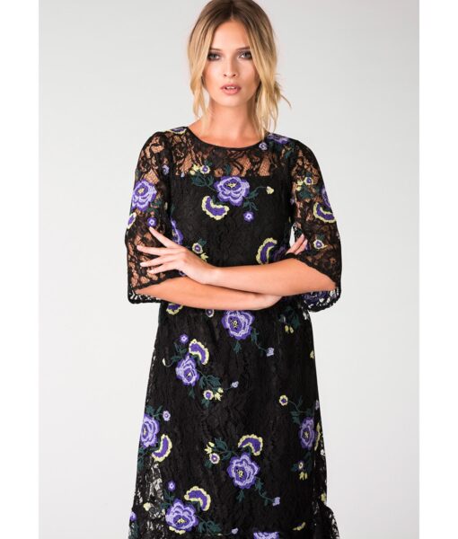 Alila-Lace-Frill-Hem-Embroidered-Midi-Dress-with-sleeves-Closet-London