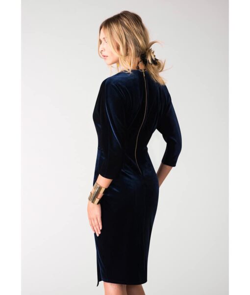 Alila-Navy-Velvet-plunge-neck-midi-dress-by-Closet-London