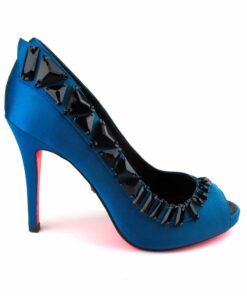 Suecomma Bonnie Teal & Black Crystal peep-toe heels