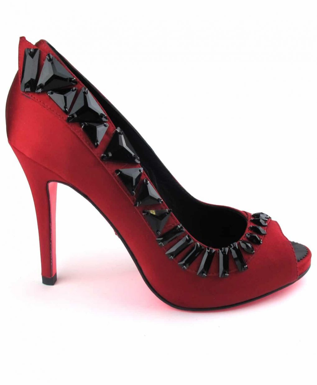 Suecomma Bonnie peep toe ruby heels with black crystals