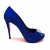 Suecomma Bonnie Blue Suede Peep Toe heels with Swarovski Crystals
