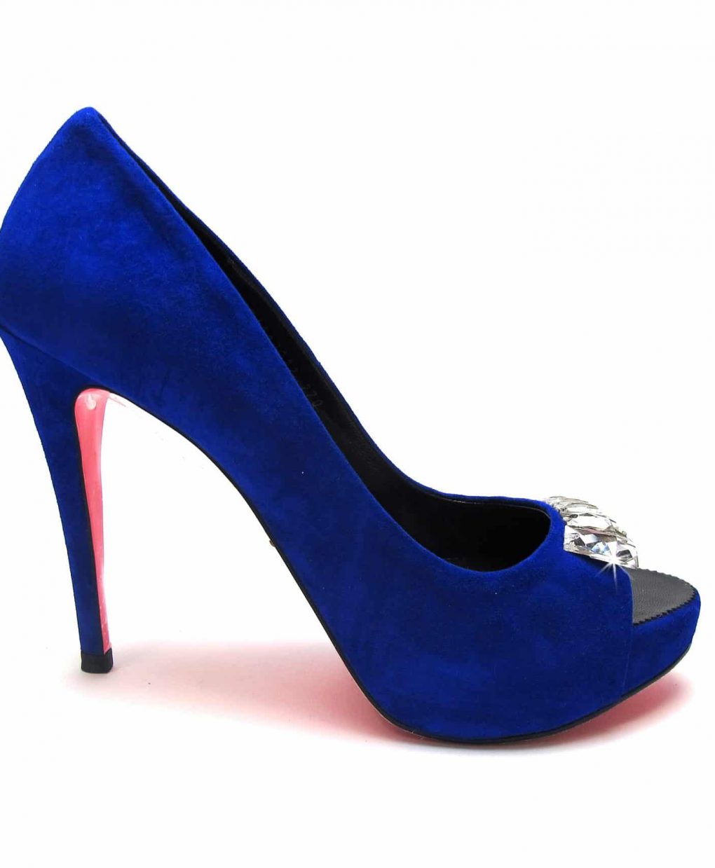 Suecomma Bonnie Blue Suede Peep Toe heels with Swarovski Crystals