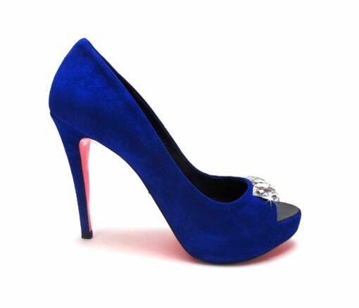 Suecomma Bonnie Blue Suede Peep Toe heels with Swarovski Crystals