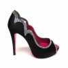 Suecomma Bonnie Black & Crystal embellished peep toe heels