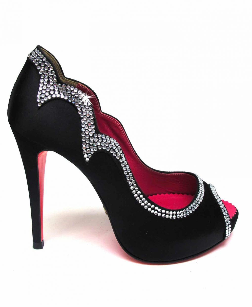 Suecomma Bonnie Black & Crystal embellished peep toe heels