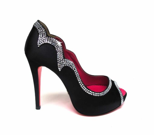 Suecomma Bonnie Black & Crystal embellished peep toe heels