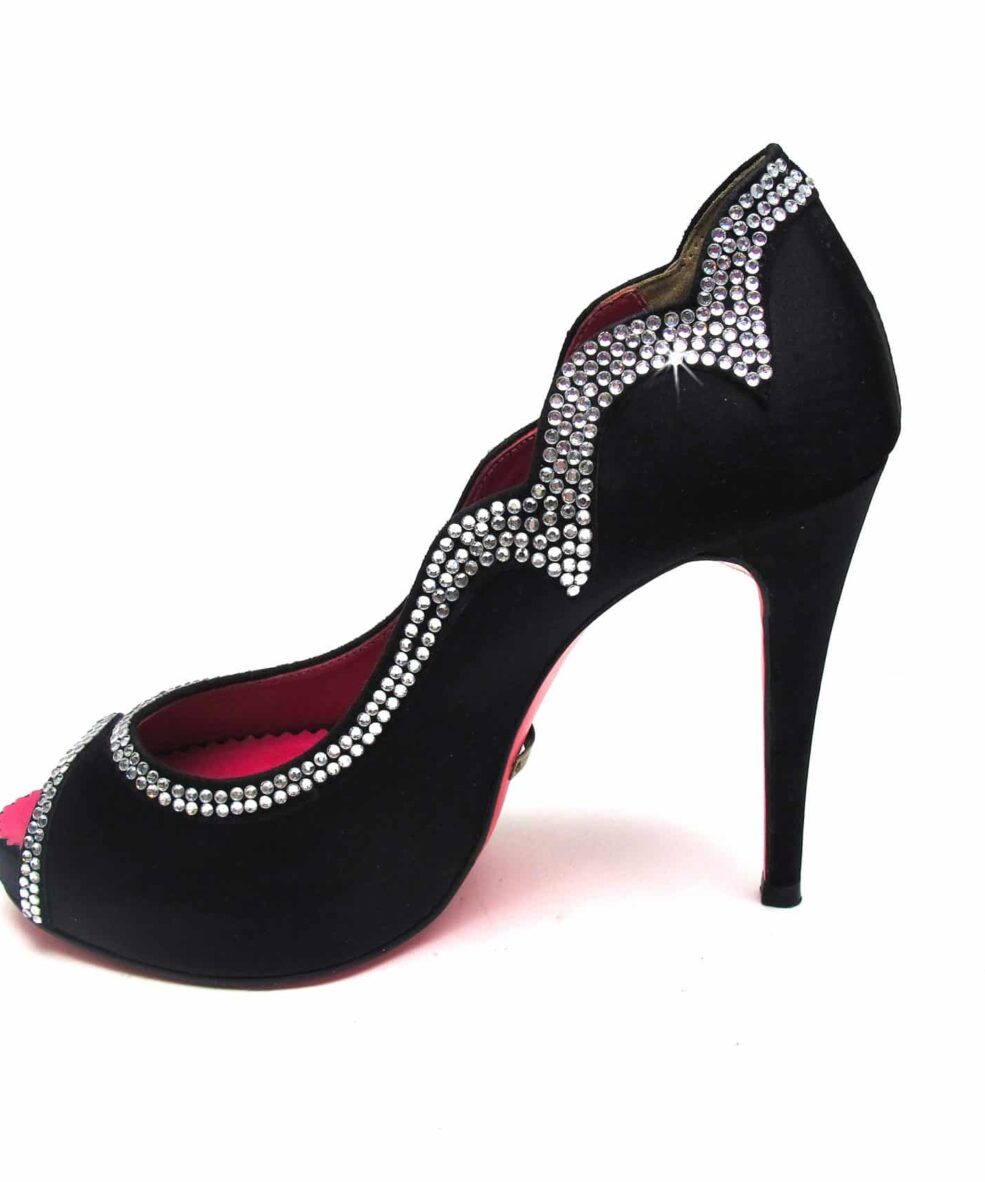 Suecomma Bonnie Black & Crystal embellished peep toe heels