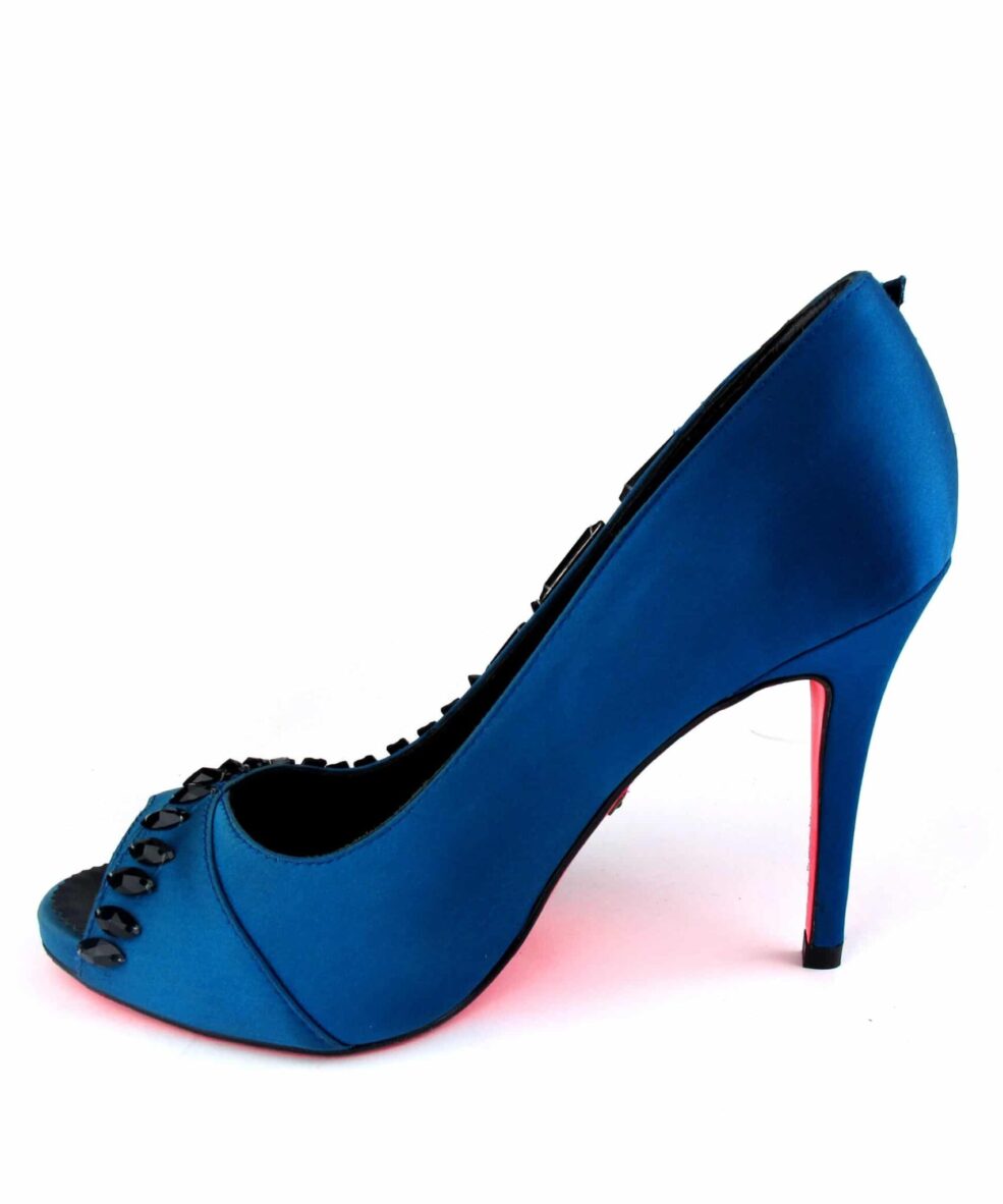 Suecomma Bonnie Teal & Black Crystal open toe heels