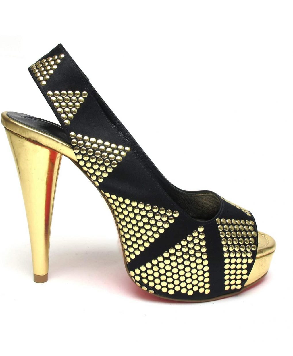 Suecomma Bonnie Black and Gold stud sling-back platform heels