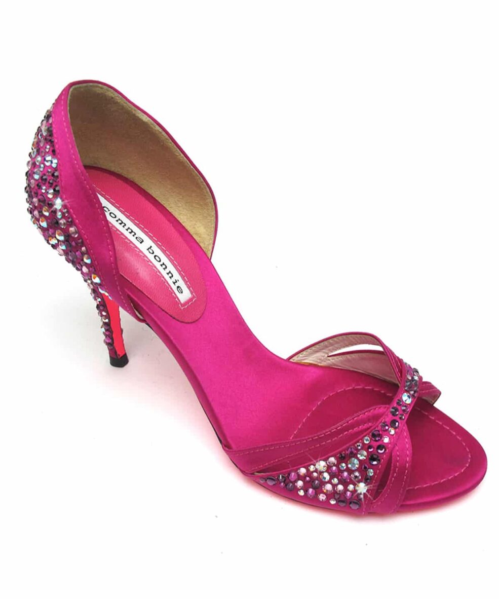 Suecomma Bonnie Fuschia and Swarovski peep toe heels