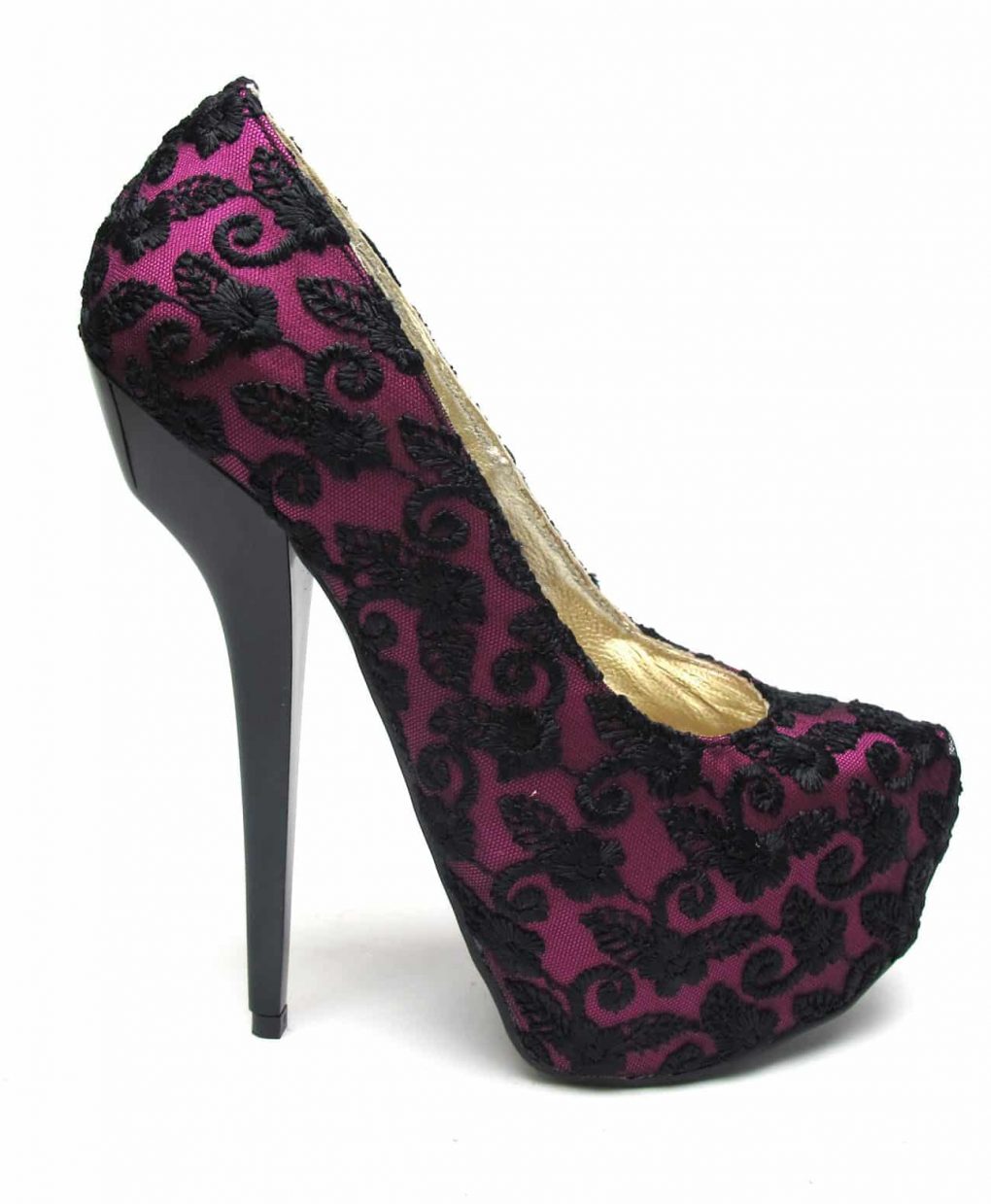 Veronesse Pink and Black Lace Super High Heels
