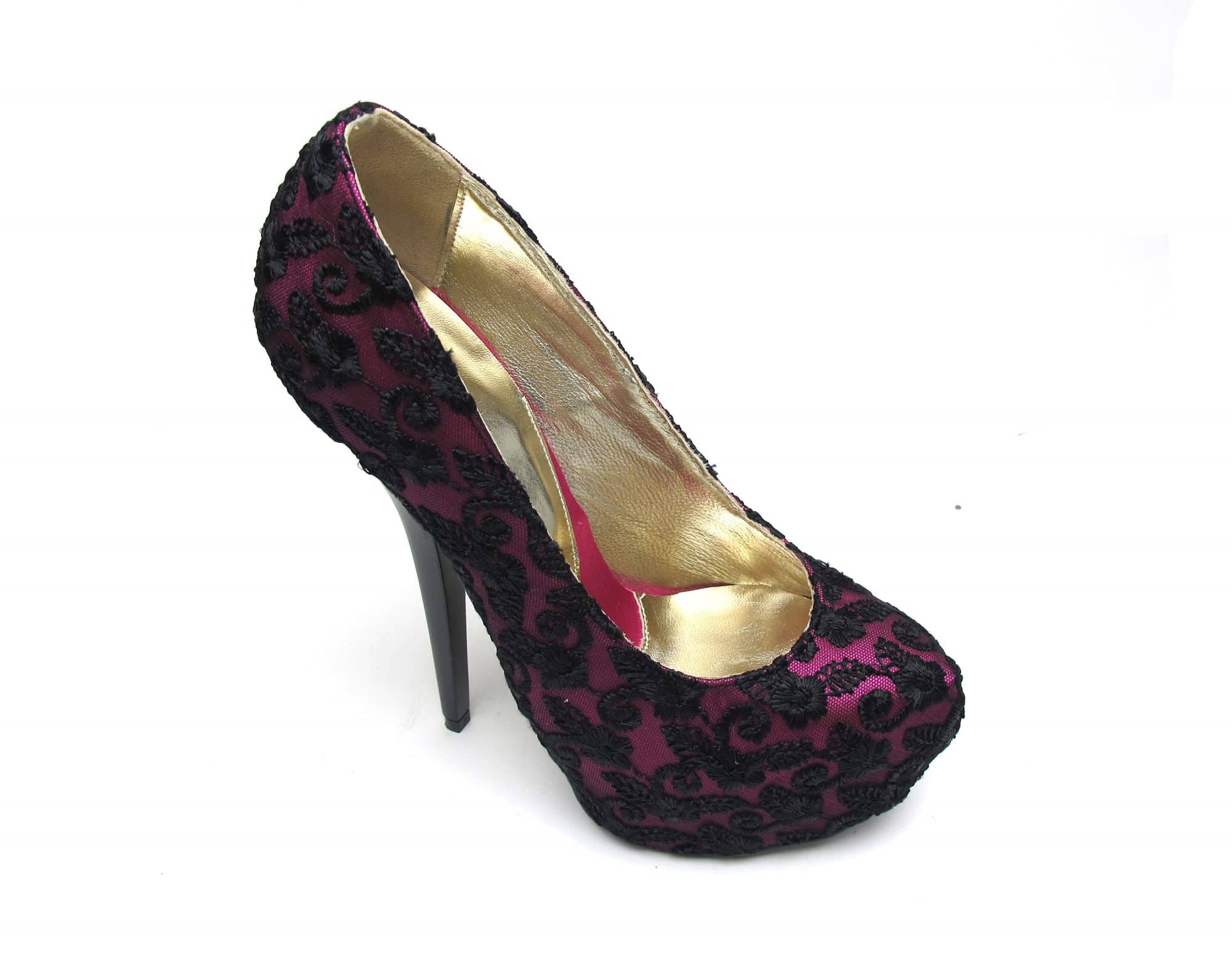 Veronesse Pink and Black Lace Platform Heels - Alila