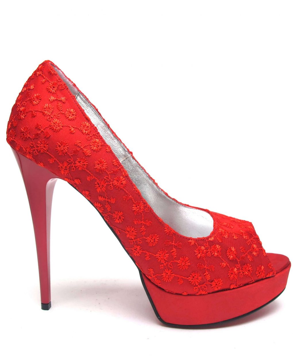 Veronesse Red Lace peep toe heels
