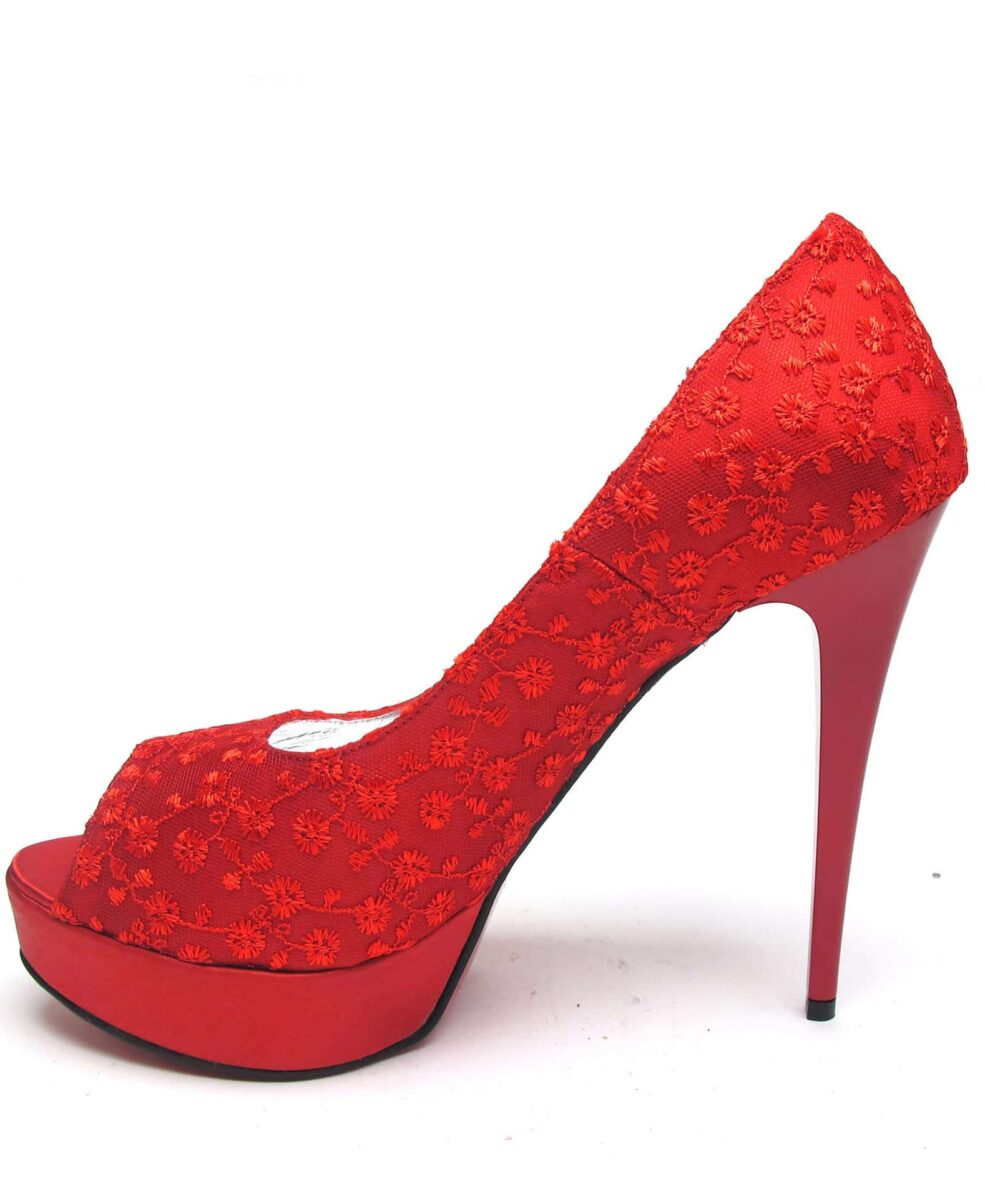 Veronesse Red Lace peep toe heels