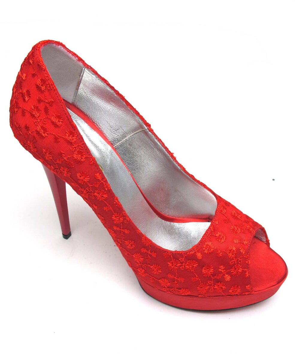 Veronesse Red Lace Open Toe Heels