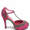 Tsuru Pink & Green T-bar open toe heels