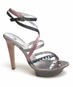 Tsuru Grey & Pink strappy heels with crystals