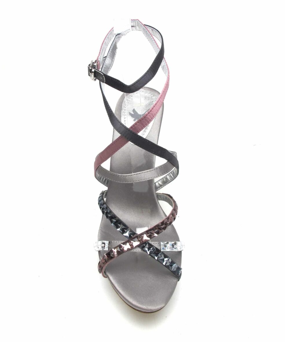 Tsuru Grey & Pink strappy heels with crystals