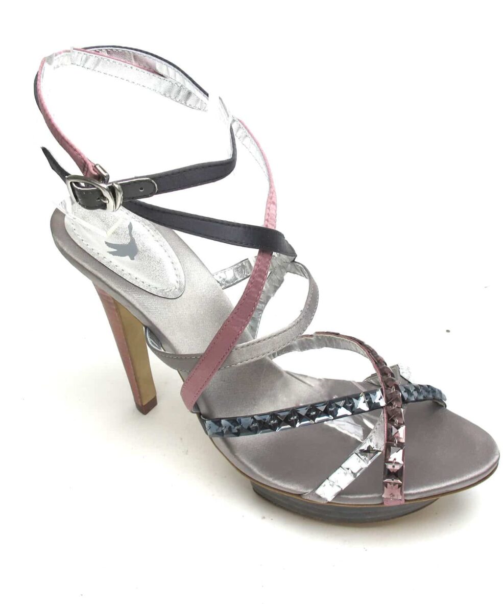 Tsuru Grey & Pink strappy heels with crystals
