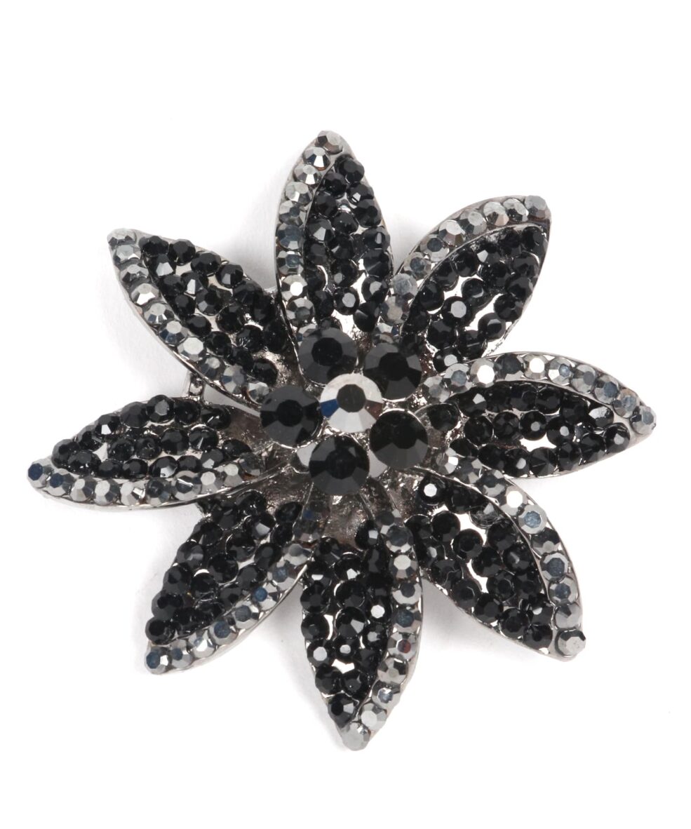 black crystal flower brooch