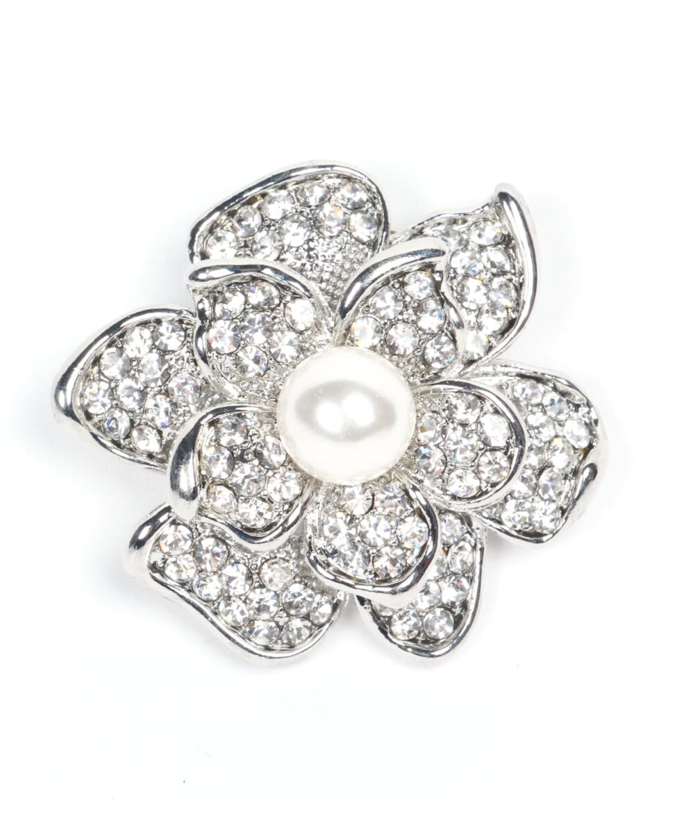 Crystal & Pearl Flower Brooch