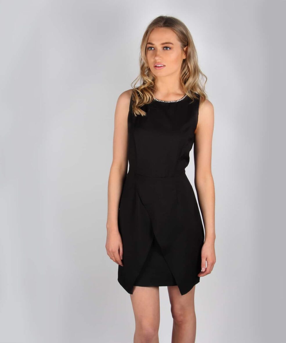 Alternative view of Black Tailored Wrap Dress with Diamonté neckline