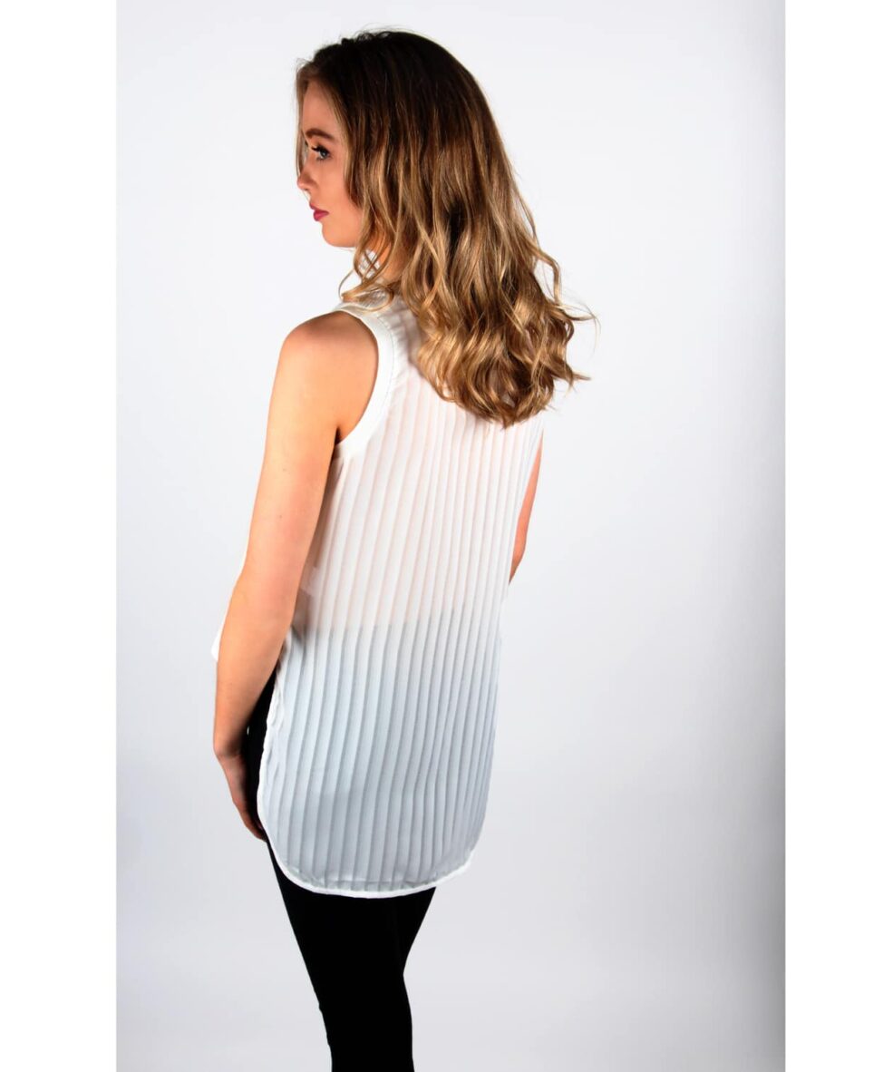 Alternative view of White Pleated Chiffon Back Hi-lo Top