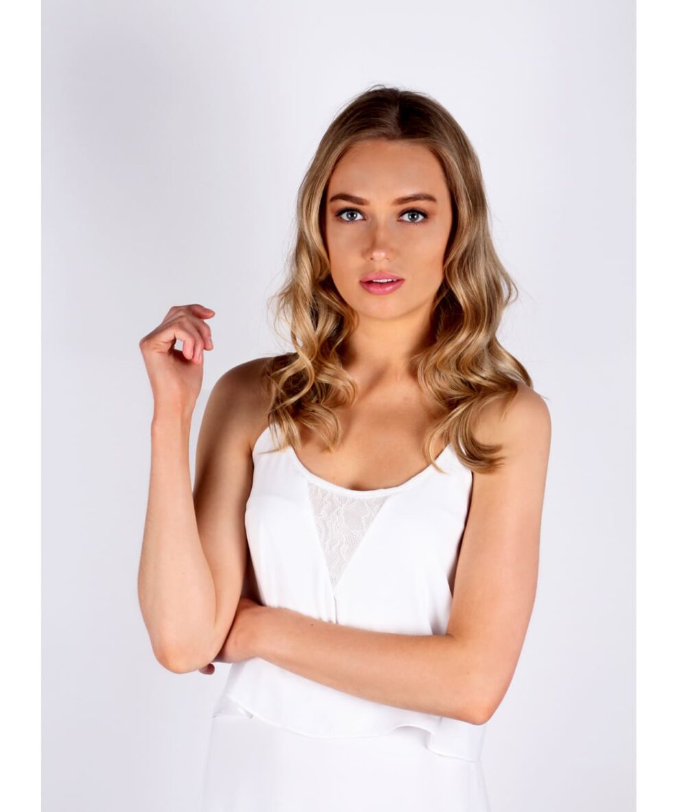 Alternative view of White Layered Summer Dress with V-Lace Detail