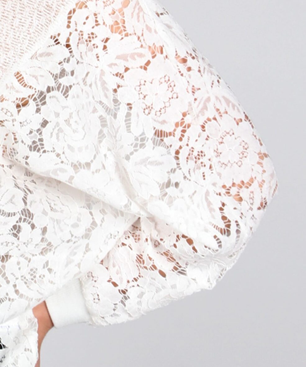 Alternative view of Light Knit Jumper with Dolman Lace Sleeves in White