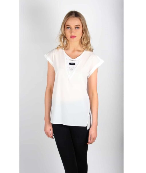White Embellished Front Top