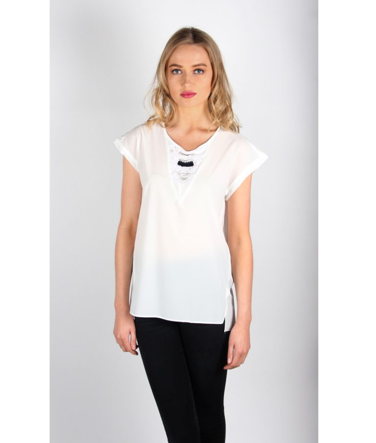 White Embellished Front Top